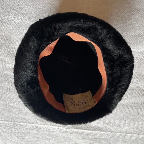 Vintage Faux Fur Black Hat with Grosgrain Ribbon, Size 22 1/2, Marche - Picture 3 of 4